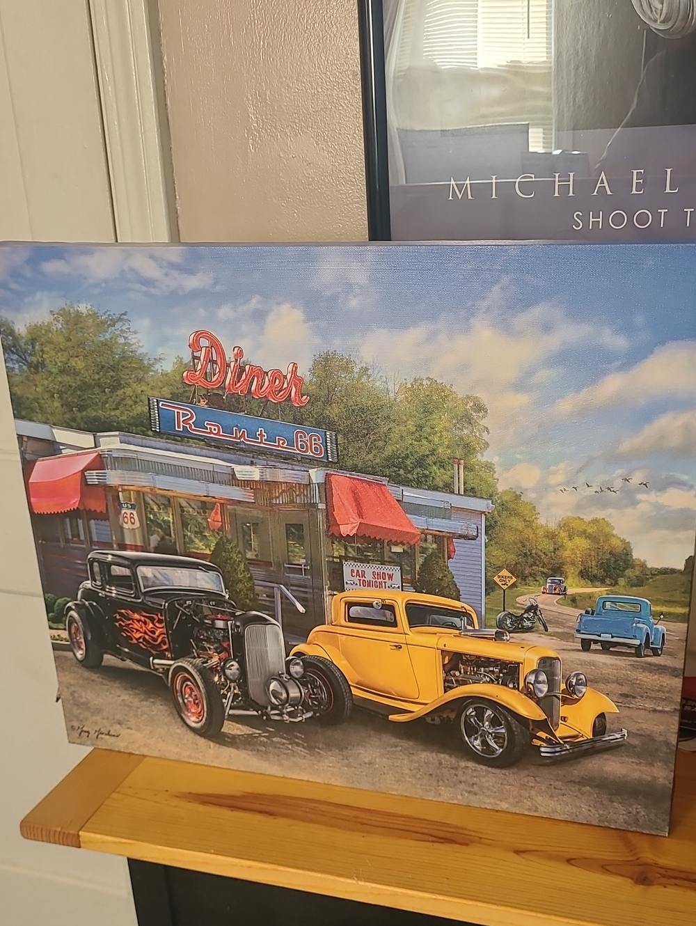 Canvas Vintage Looking Diner Hot Rod Wall Art